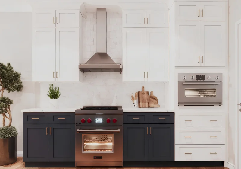 White shaker kitchen cabinets with marble countertop