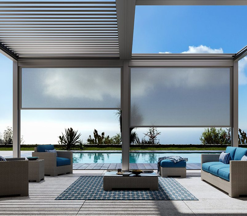 Exterior zip screen shade on a patio